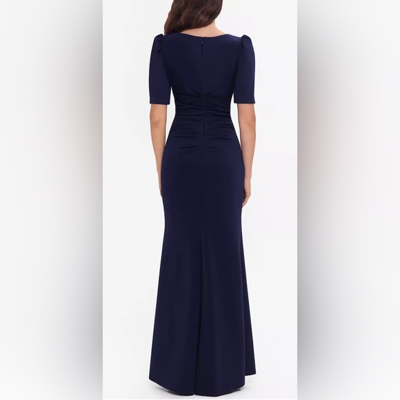NWT Xscape Ruched A-Line Gown Navy Blue Size 18W - Picture 2 of 9